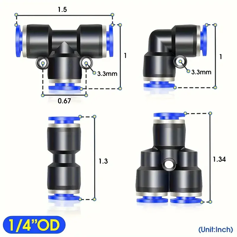 60pcs Quick Connect Pneumatic Fittings Kit Durable Plastic Air Hose Connectors with Splitters, Elbows, Tees & Straight Adapters