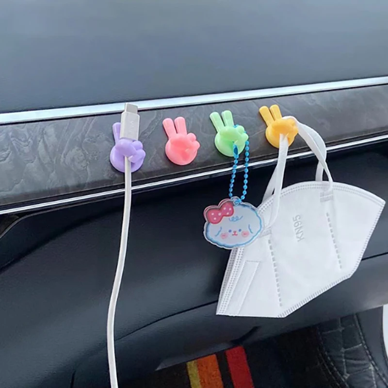 Penahan kabel isi daya lucu, Winder kabel bentuk jari 1/6/10 buah, manajemen kabel pengisian daya rumah kantor mobil meja dengan perekat