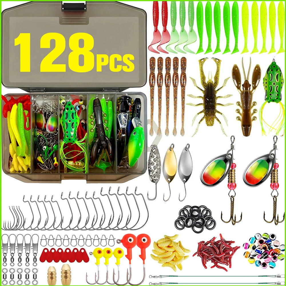 thorsnline-128-194-131pcs-フィッシングルアーキット-タックルボックスセット-クランクベイト-ソフトベイト-ジグ-フック-ウェイト-鯉釣り用具付き