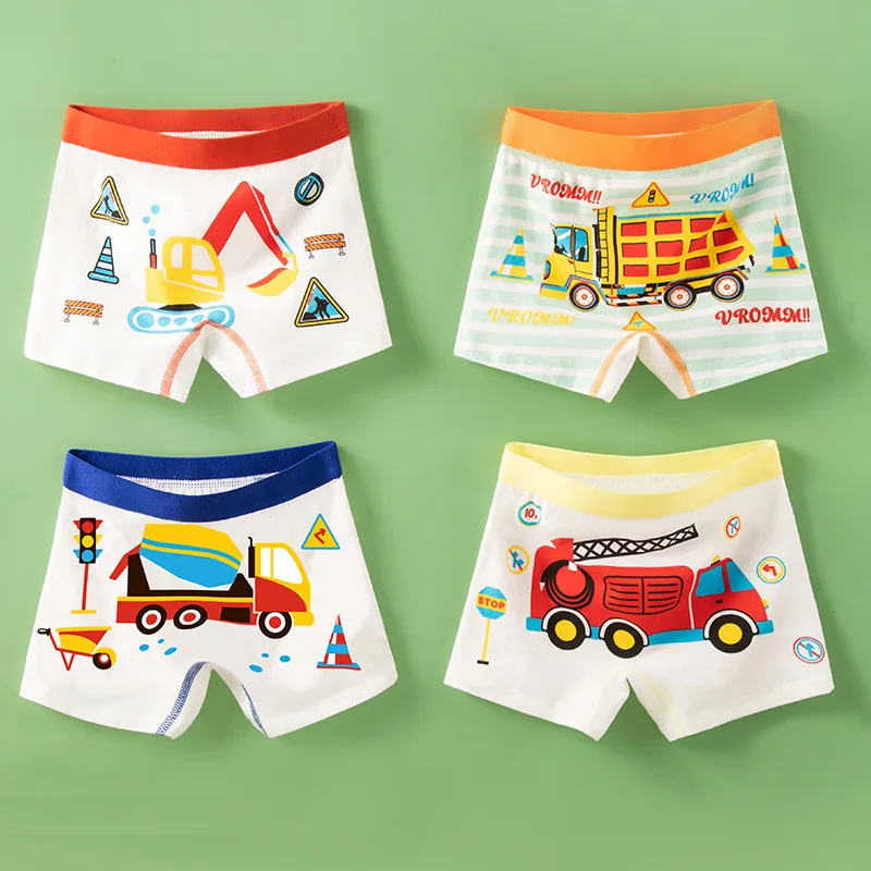 4 Pcs/Lot Boys Cotton Underpants Assorted Cars Cartoon Patterns Boys Boxer Briefs Breathable Children Underwears Shorts 3-14T