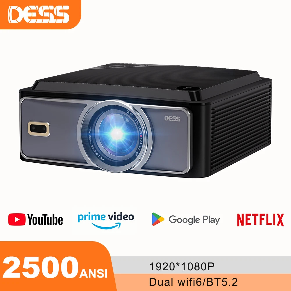 

DESS 4K Android Projector Dual Band Wifi 6 BT5.2 HIFI Sound Portable Projector Home Theater 3D Smart Projector Google Assistant