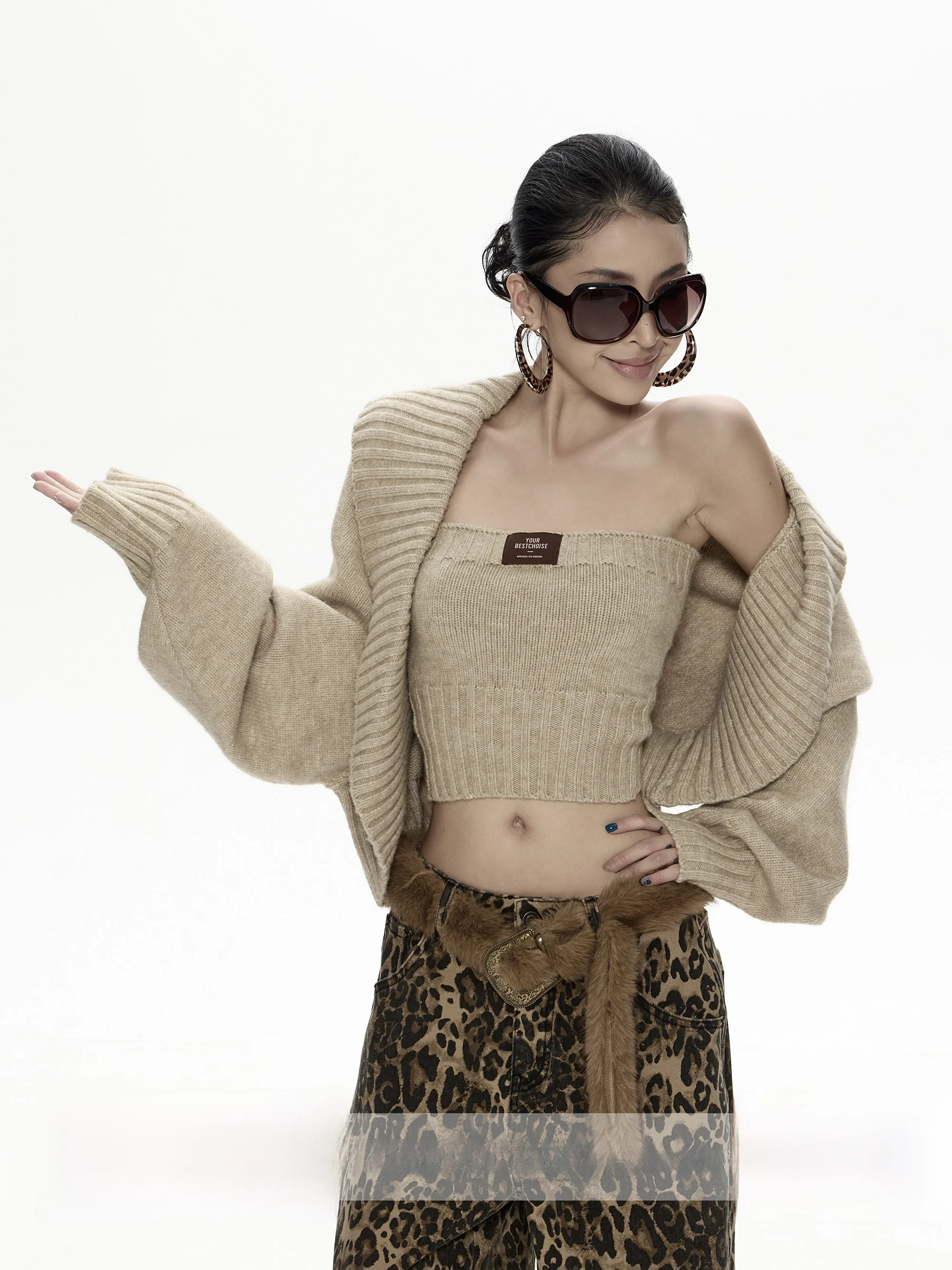 STYLMW Jingzi Women's Knitted Sweater Set Crop Top Outerwear Cardigan Two-Piece Ensemble Autumn Fashion Casual Vintage Style