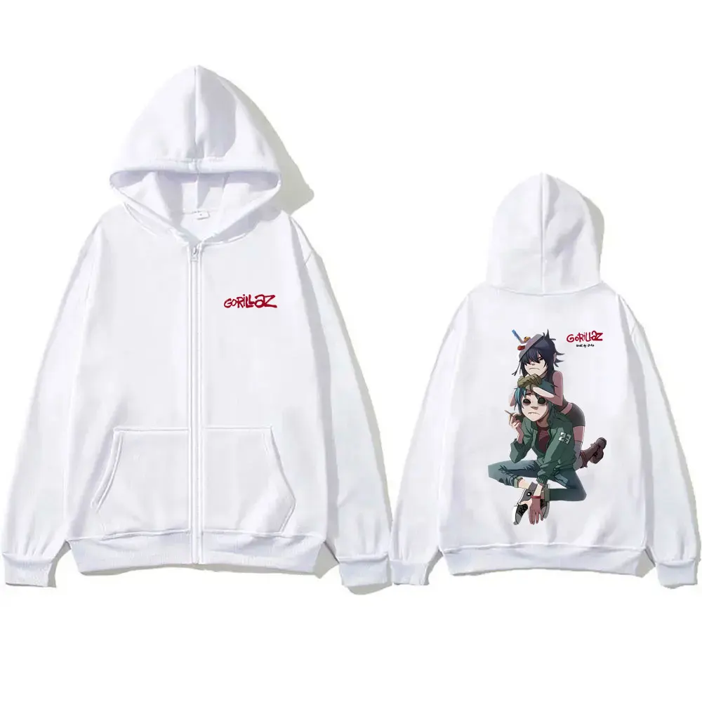 Rock Band Gorillaz Zipper Hoodie Men Women Hip Hop Fashion Vintage Zip Up Jacket Men's Casual Fleece Oversized Zip Up Sweatshirt