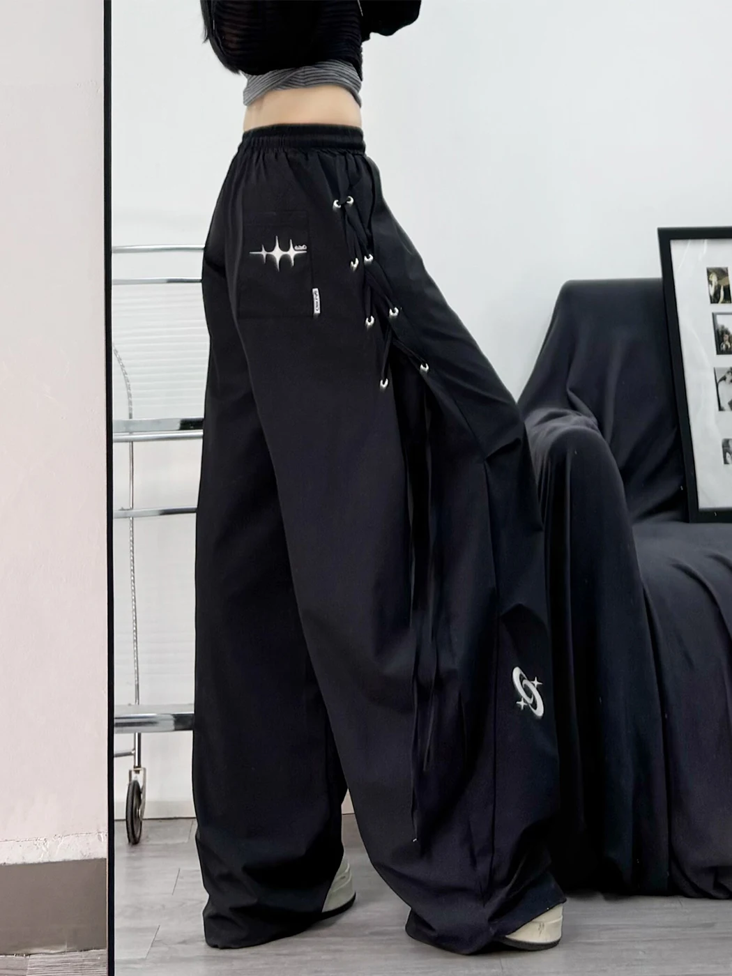 Pantaloni Casual Americani con Cintura, Nuova Moda Autunnale per Donna, Pantaloni Sportivi Larghi e Snellenti a Vita Alta e Gamba Dritta