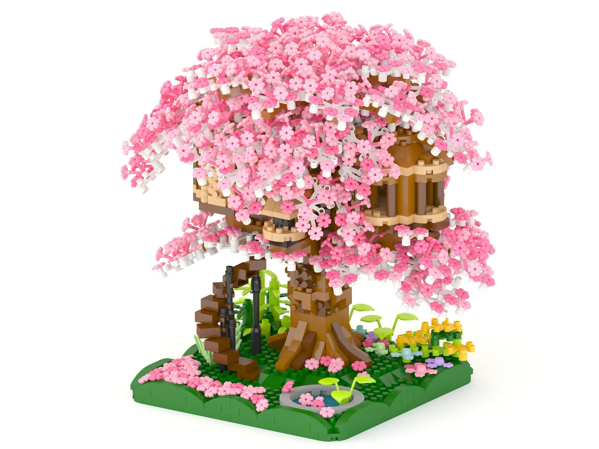 Creative Architecture Micro Diamond Block Cherry Blossom Tree House Building Brick Toys Figures Model Nanobricks With Light