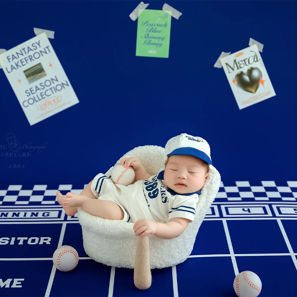 

Newborn Clothes Baseball Jersey Suit Hat Photography Outfit Felt Baseball Poster Decorate Props Studio Sports Style Photo Theme