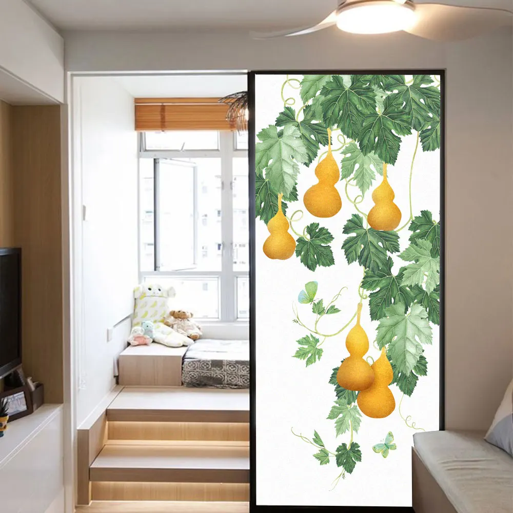 

Static Cling Privacy Window Film Heat Control Anti UV Blocking Window Stickers Bottle Gourd Pattern Frosted Glass Film