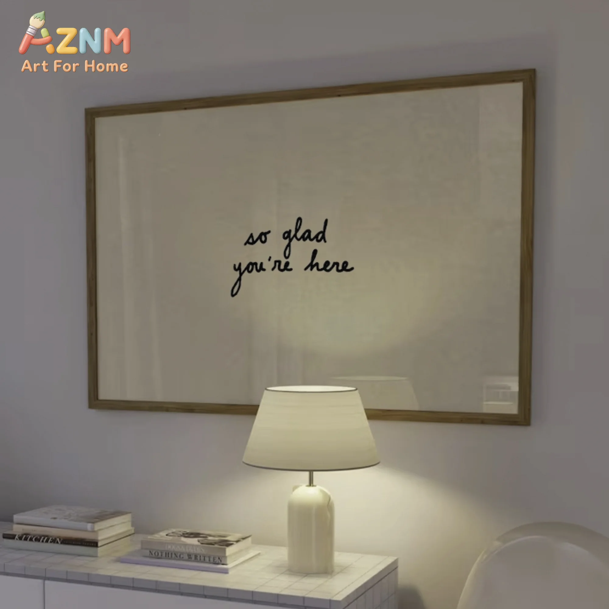 AZNM So Glad You're Here Text Canvas Print Unframed Minimalist Neutral Beige Wall Art Simple Quote Poster Entryway Bedroom Home