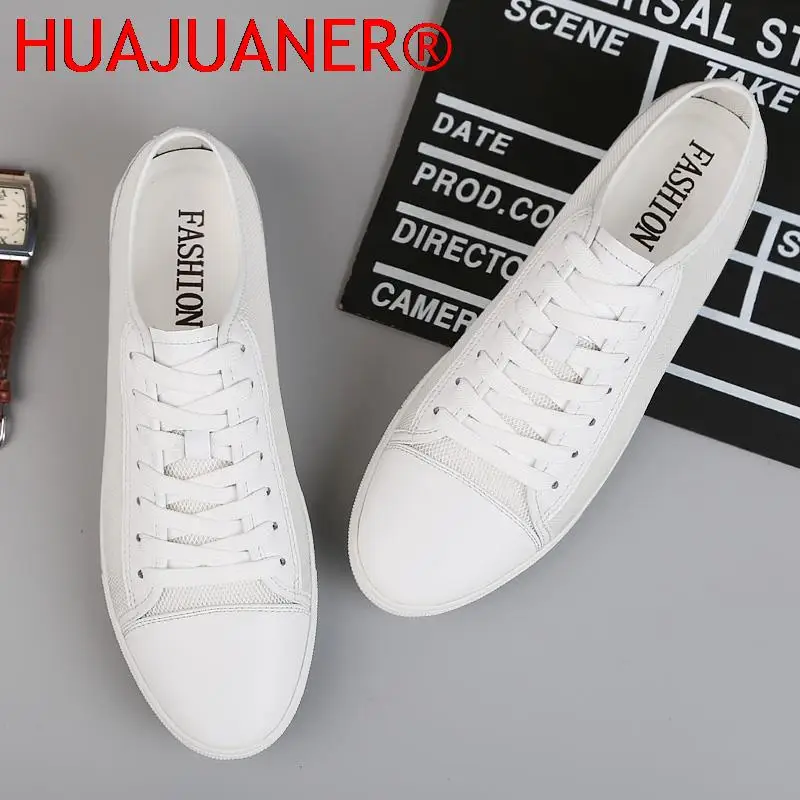 Men Shoes Casual Summer Sneakers Genuine Leather Elegantes Outdoor Shoes Light Breathable Mesh Flats Fashion Hollow Out Footwear