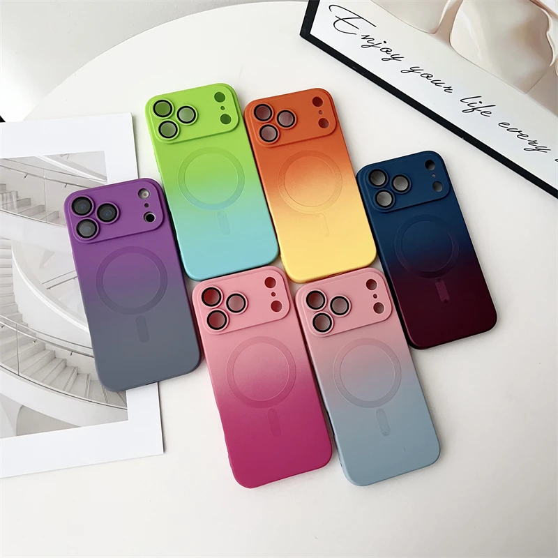Gradient Matte TPU Magnetic For Magsafe Case For iPhone 17 Air 17 Pro Max 17 Pro 17 Shockproof Glass Lens Cover