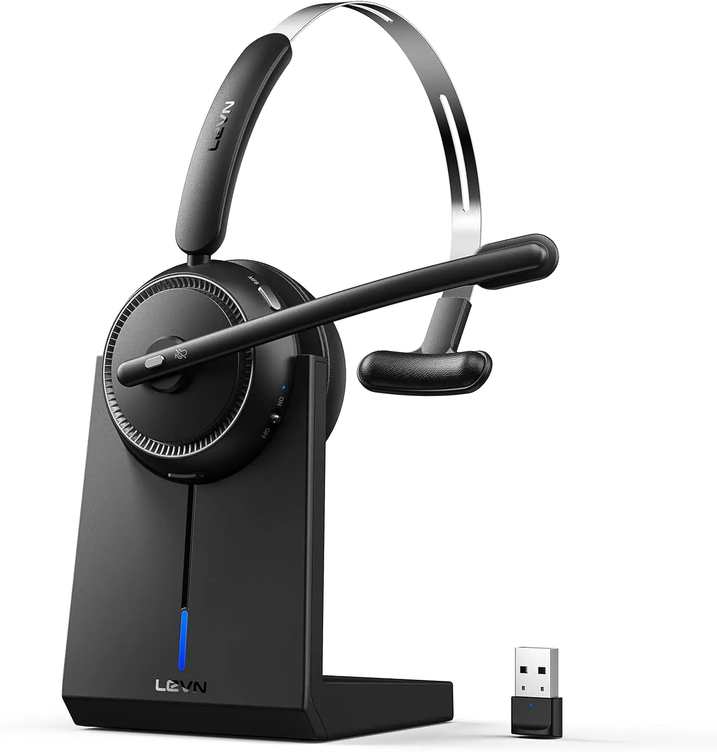 

Беспроводная гарнитура с ИИ-шумоподавлением, Bluetooth 5.2 и USB-адаптером для работы на ПК дома/в офисе