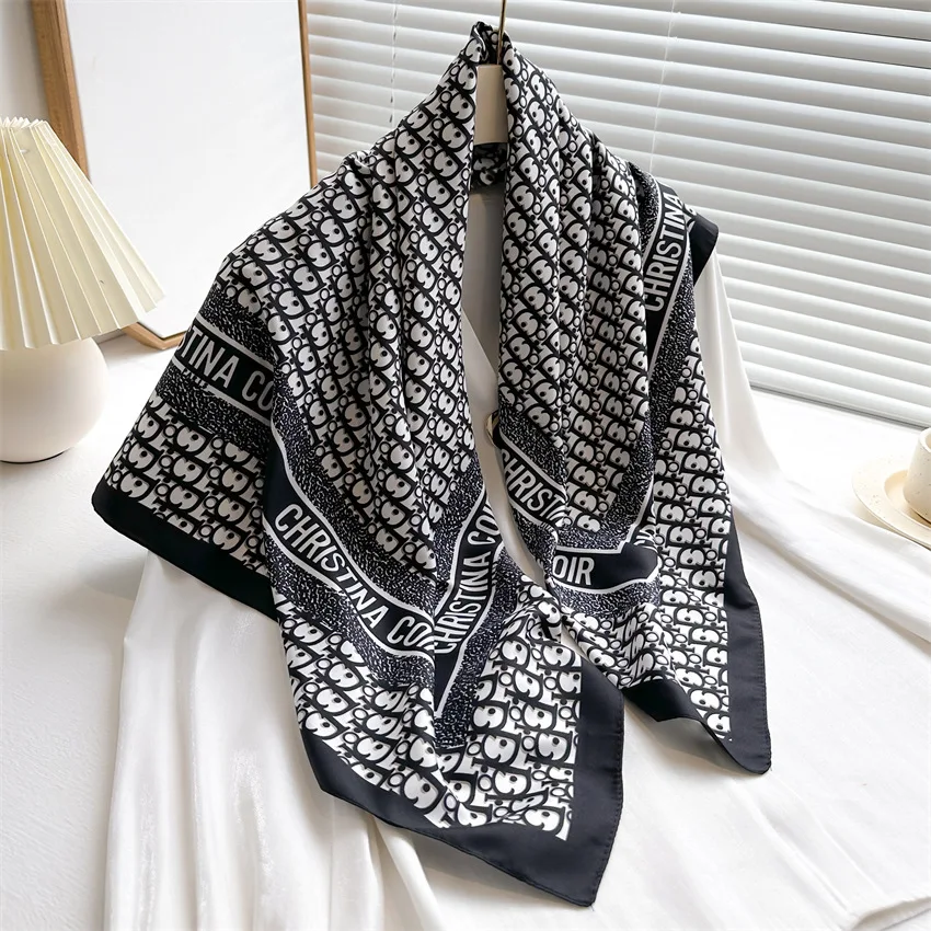 Design Luxury 90cm Twill Silk Women Scarf Sunscreen Foulard Shawl Hijab Female Hair Hijab Wraps Neckerchief Bandanda Echarpe