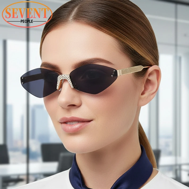 

Vintage Rimless Hexagon Sunglasses Women 2025 Luxury Brand Fashion Metal Frame Polygon Sun Glasses For Ladies Outdoor Shades