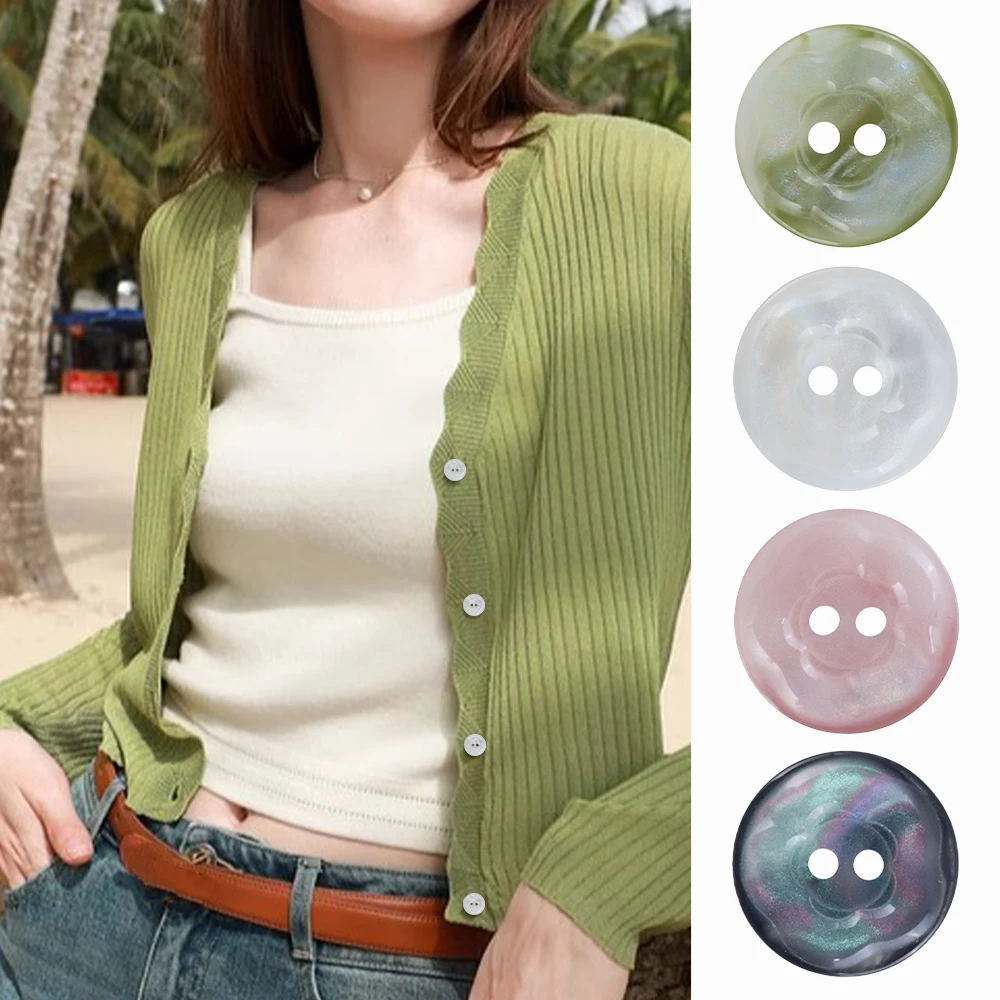 

10pcs Cute Flower Pattern 2-Hole Iridescent Resin Buttons for Shirt/Sweater/Dress, 11.5/15/20mm, 4 Colors, Decorative Buttons