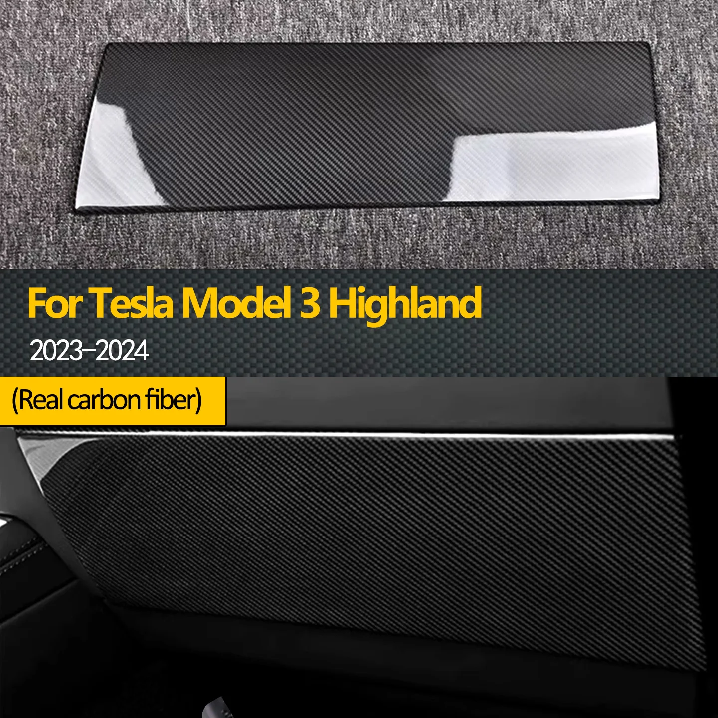 

True Carbon Fiber Automotive Interior Dashboard Passenger Side Glove Box Panel Cover Trim for Tesla 2023-2024 Model 3