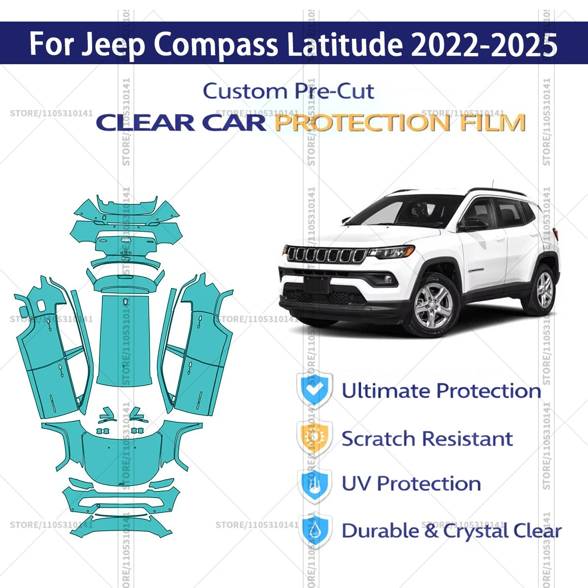 Pre-Cut Paint Protection Film PPF Transparent Car Film Automotive PPF For Jeep Compass Latitude 2022-2025 Full Vehicle