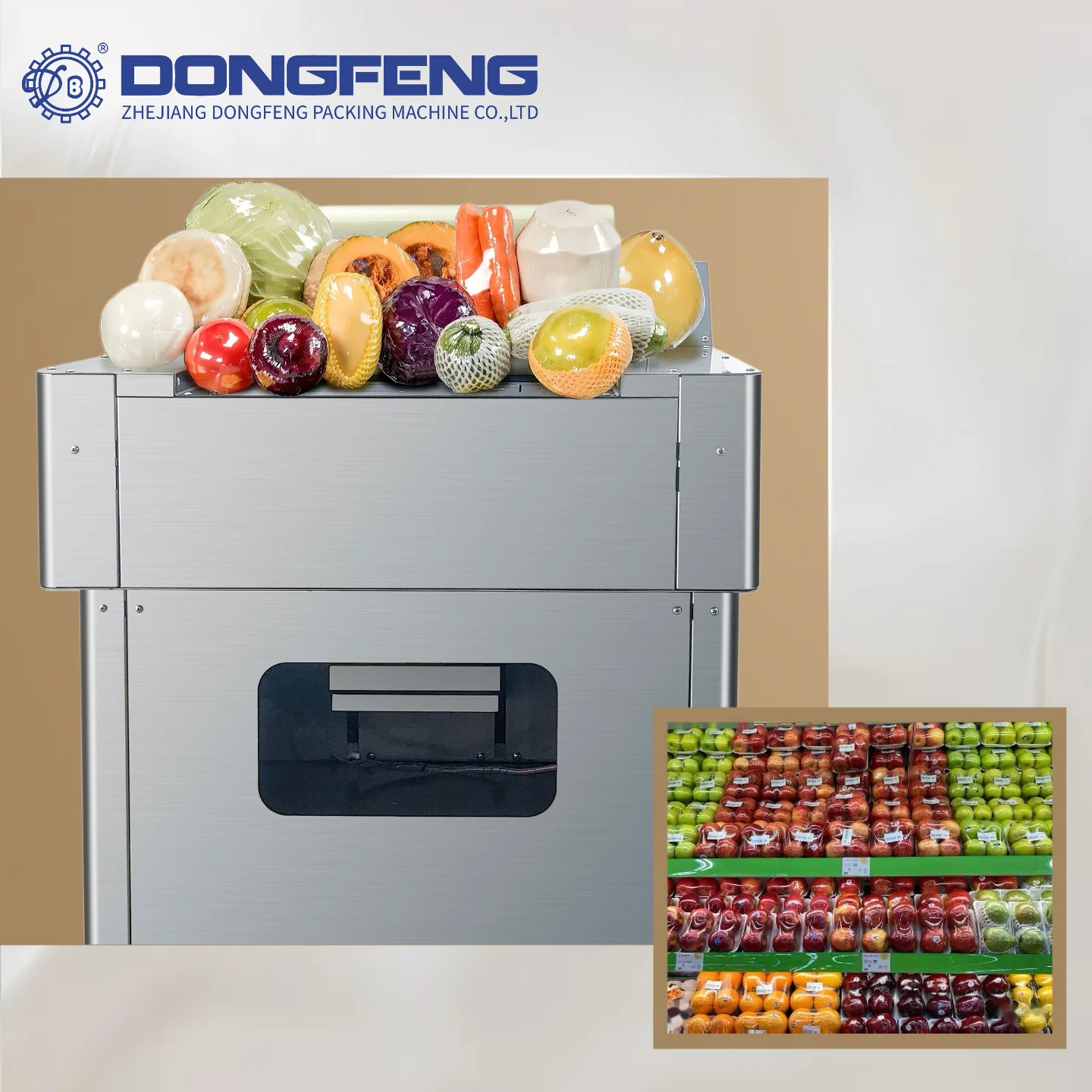 Fully Automatic Cling Film Packaging Machine Fruit Shop Efficient Apples Oranges Strawberry Blueberries Vegetable Meat Fish Pack