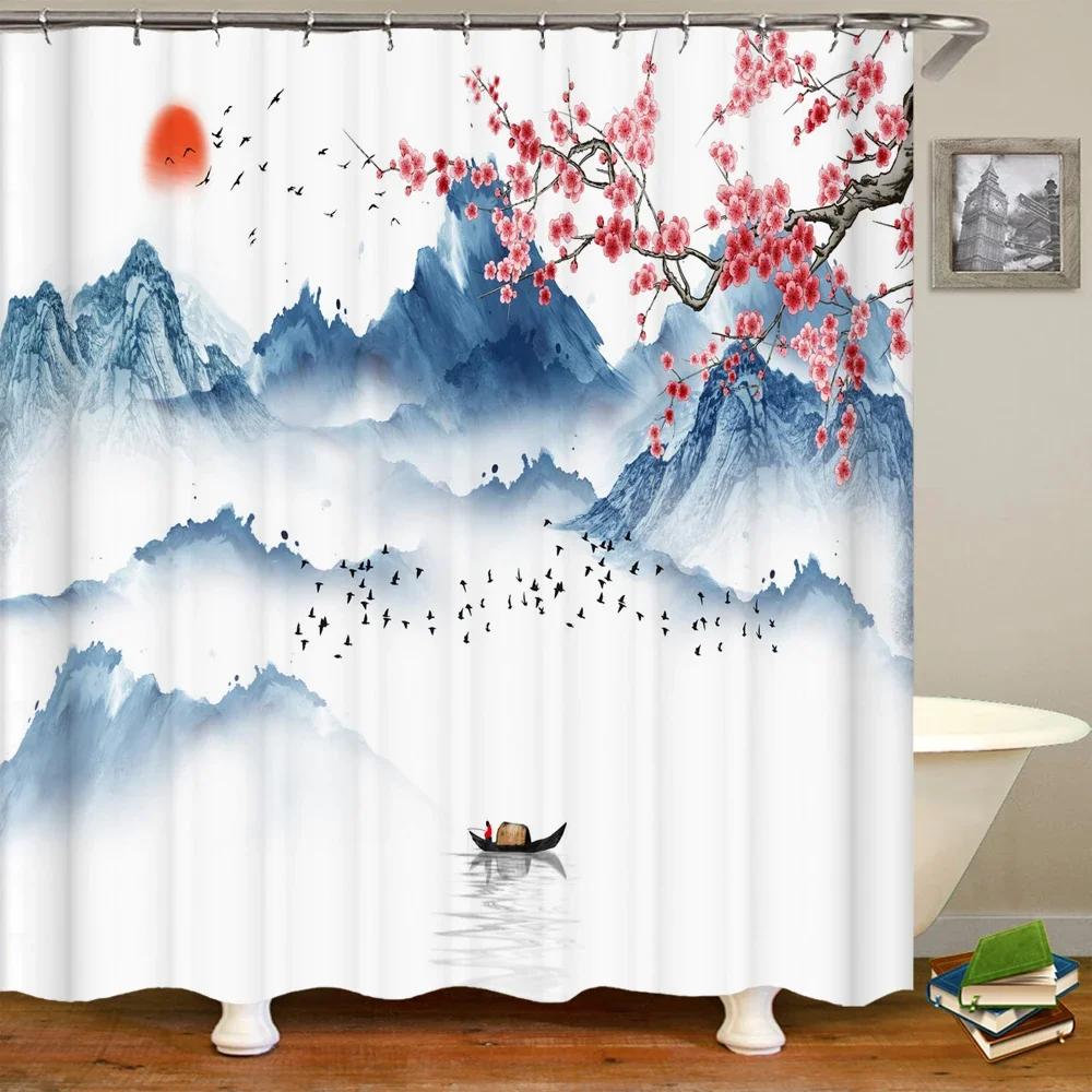 Japanese style Landscape Bathroom Curtain 3D Natural Scenery Waterfall Printing Shower Curtains Waterproof Polyester Home Decor