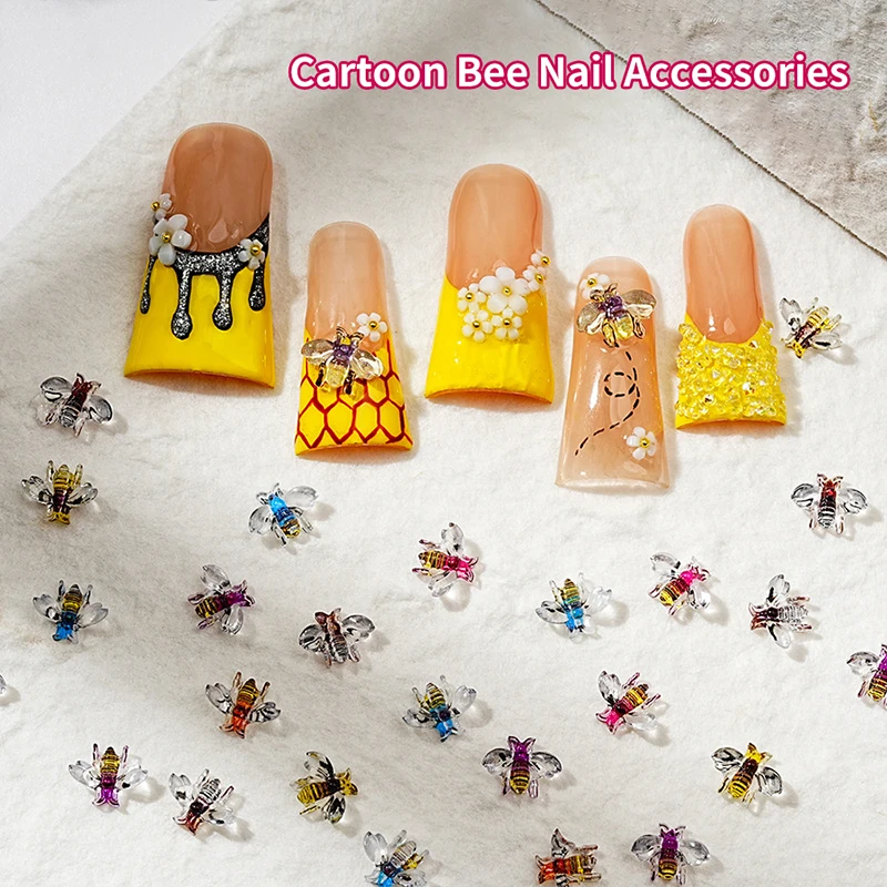 10 Pcs 3D Carving Bee Nail Art Charm Resin Nail Ornament DIY Exquisite Nail Accessories Decorations