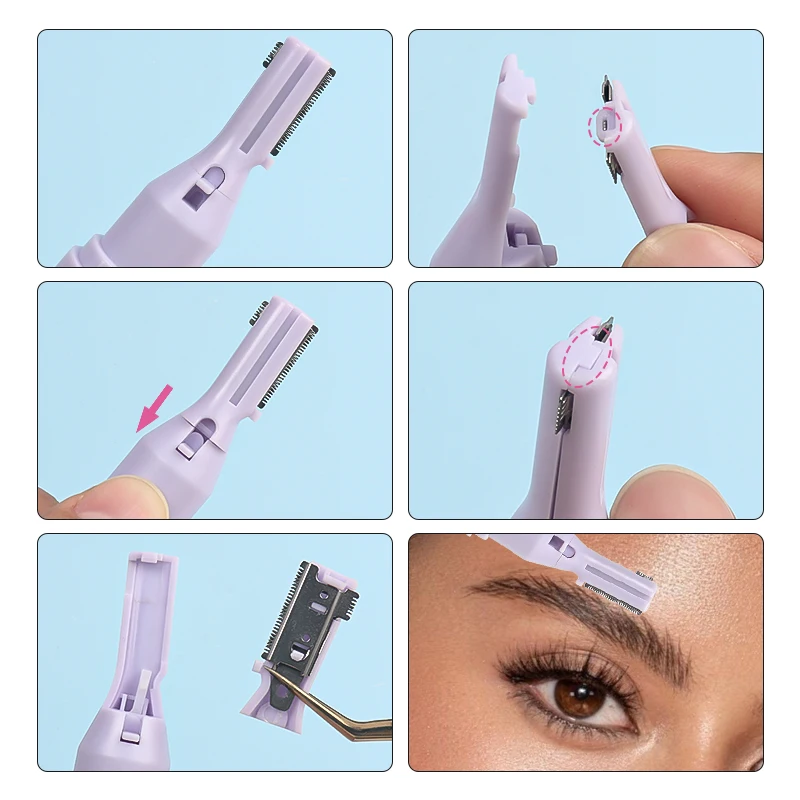 เครื่องเล็มขนคิ้วไฟฟ้า 1 ชิ้น เครื่องกำจัดขนบนใบหน้า ขนาดเล็ก พกพาสะดวก สำหรับผู้หญิง เครื่องโกนขนตามร่างกาย คอ ริมฝีปาก แขน และขา ใบมีดโกนกำจัดขน