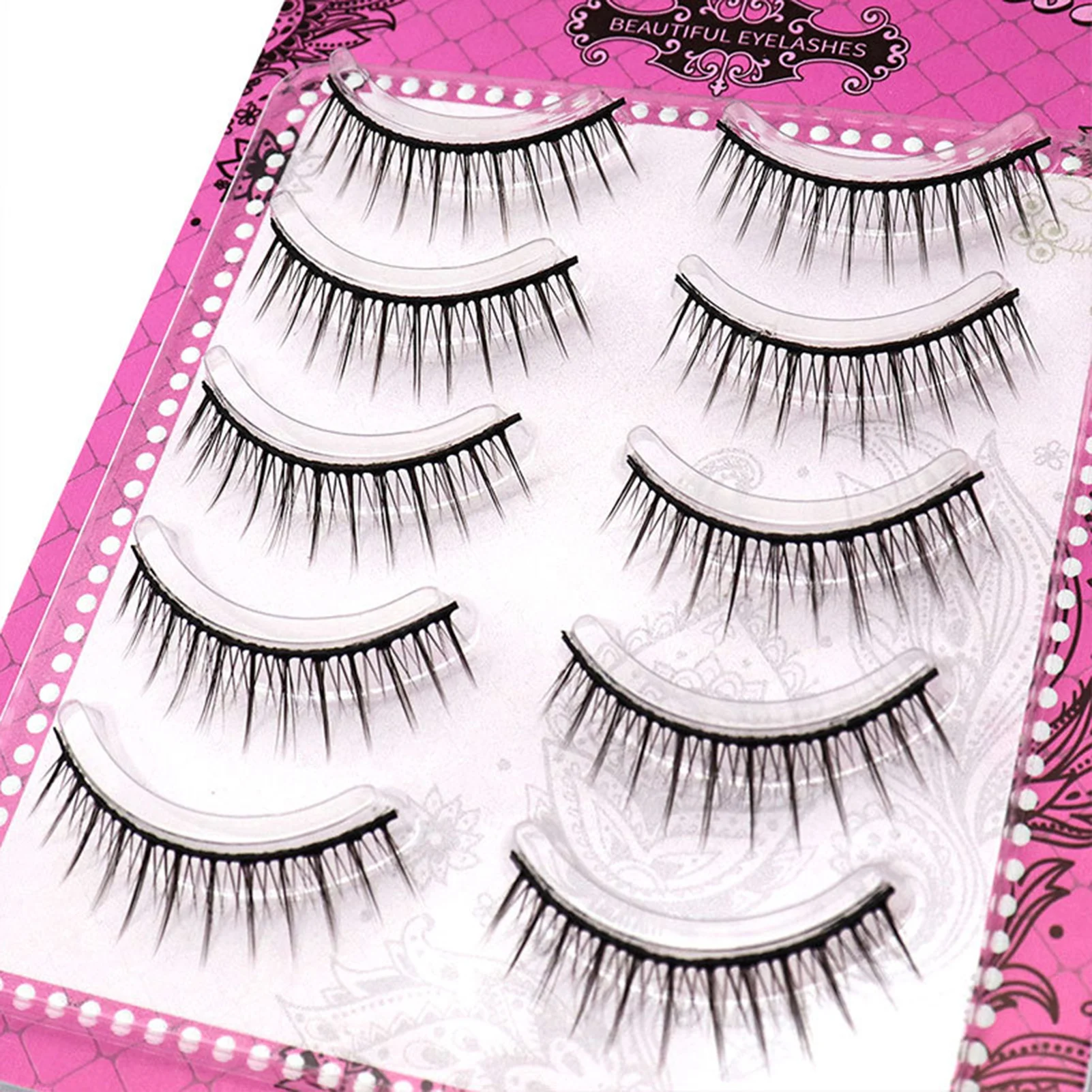 5ペア入りフルストリップつけまつげ 韓国風 DIY コスプレ ドールアイ ふんわりまつげ ナチュラル ソフト つけまつげ メイクアップ用品