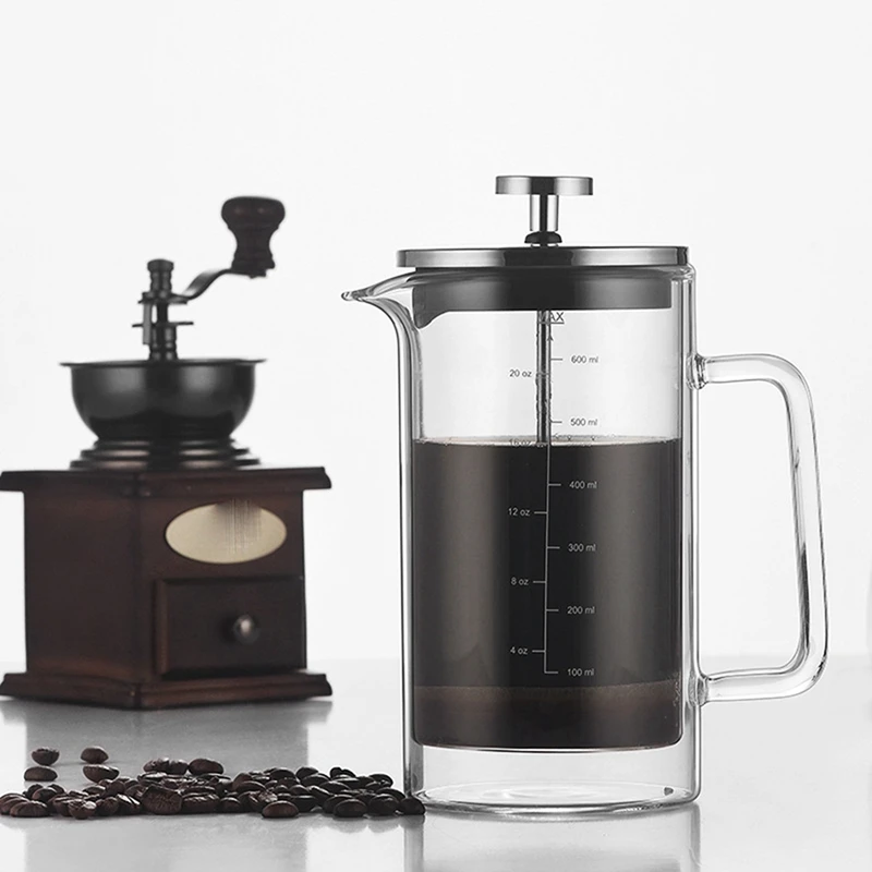 2X Double Layer High Borosilicate Glass Press Pot Press Filter Coffee Apparatus French Coffee Pot With Scale