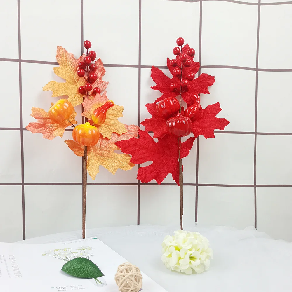 

Christmas Berry Simulation Maple Leaf Pumpkin Fruit Halloween Bedroom Bedside Decoration Fake Silk Flower Home Photography Props