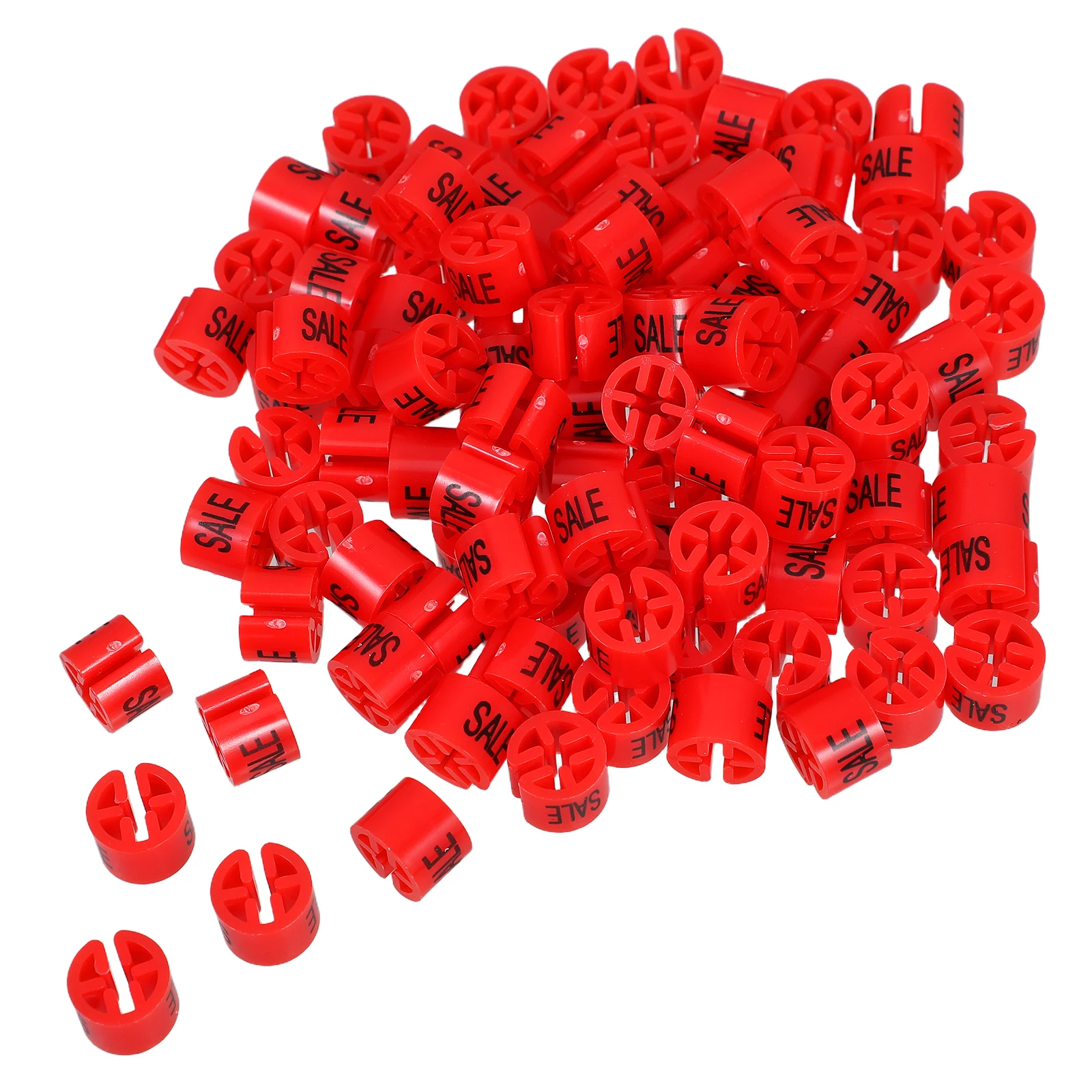 

100pcs Size Ring Buckle Red Plastic Clothes Hanger Markers Garment Sale Labels Tags for Sorting Clothes