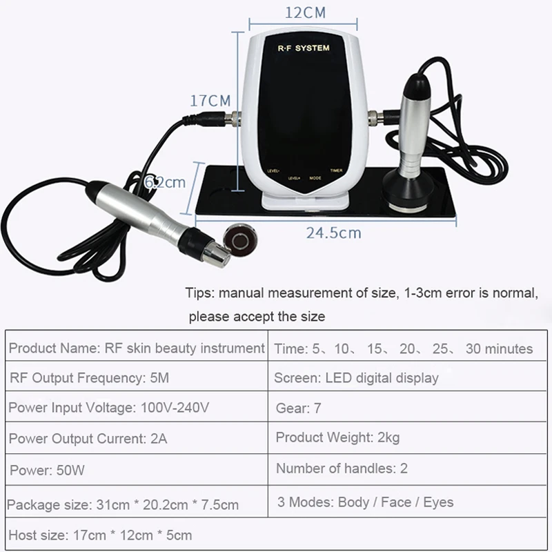 3-IN-1 Professional Facial Radio Frequency Skin Lifting Machine  Skincare Electric Face Beauty Products Body  Massager