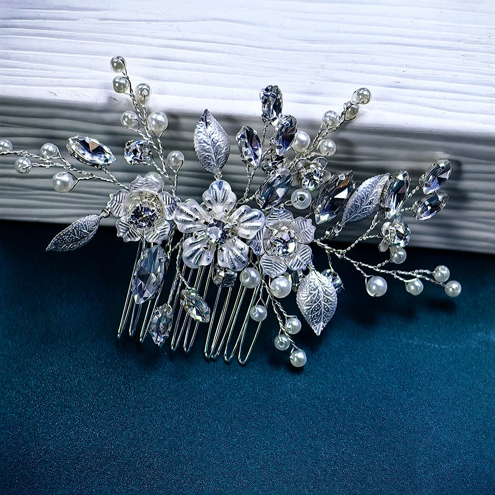 Handmade Silver Bridal Hair Comb Clip for Wedding Hair Accessories for Brides,Wedding Hair Pieces for Brides Women