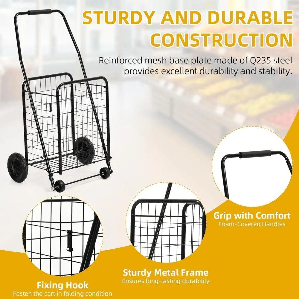 Carro de compras plegable con ruedas para personas mayores - Carro de comestibles plegable portátil para ir de compras