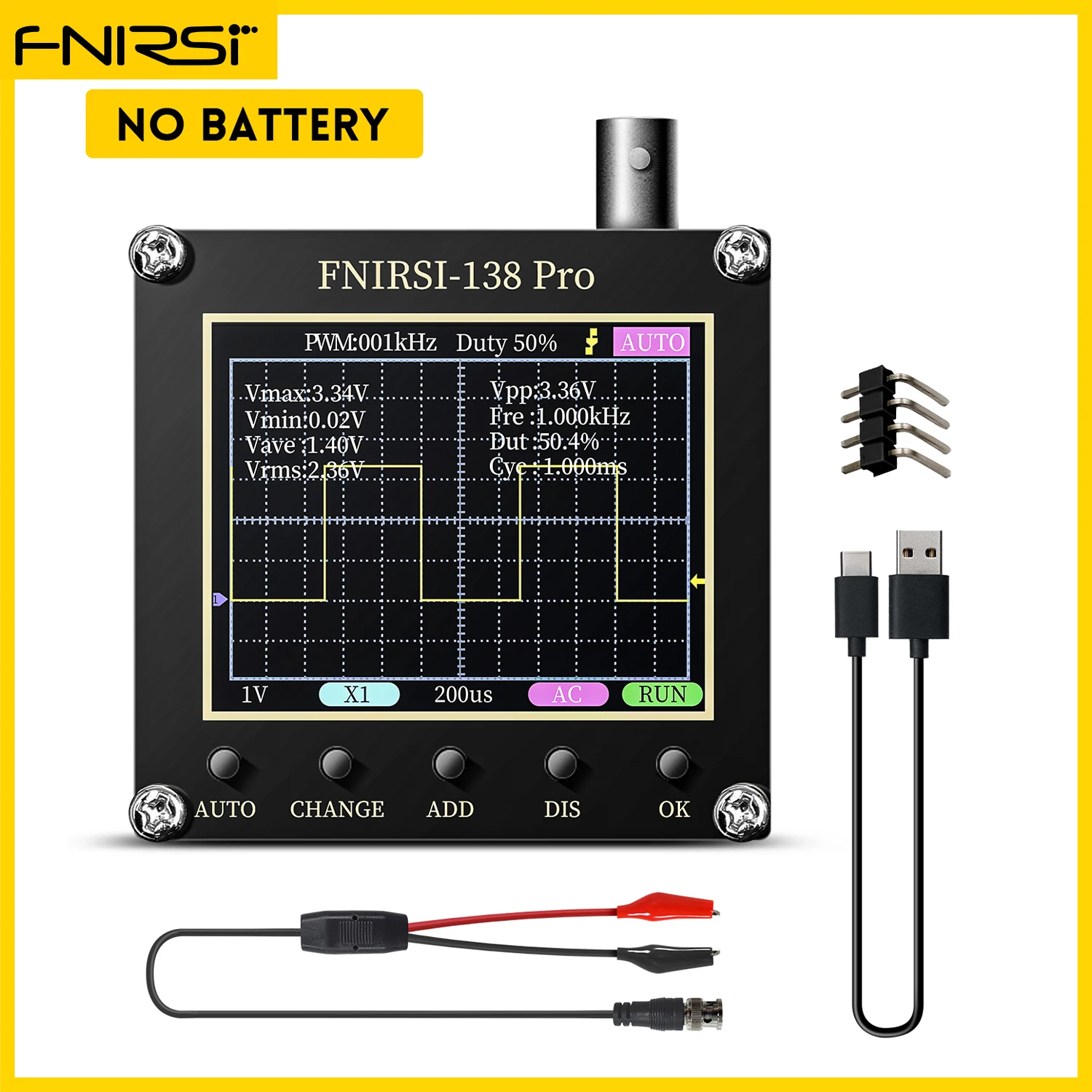 FNIRSI-138PRO เครื่องทดสอบดิจิตอลแบบใช้มือถือ 200KHz แบนด์วิดท์ 2.5MSa/s อัตราการสุ่มตัวอย่างพร้อมเอาต์พุต PWM