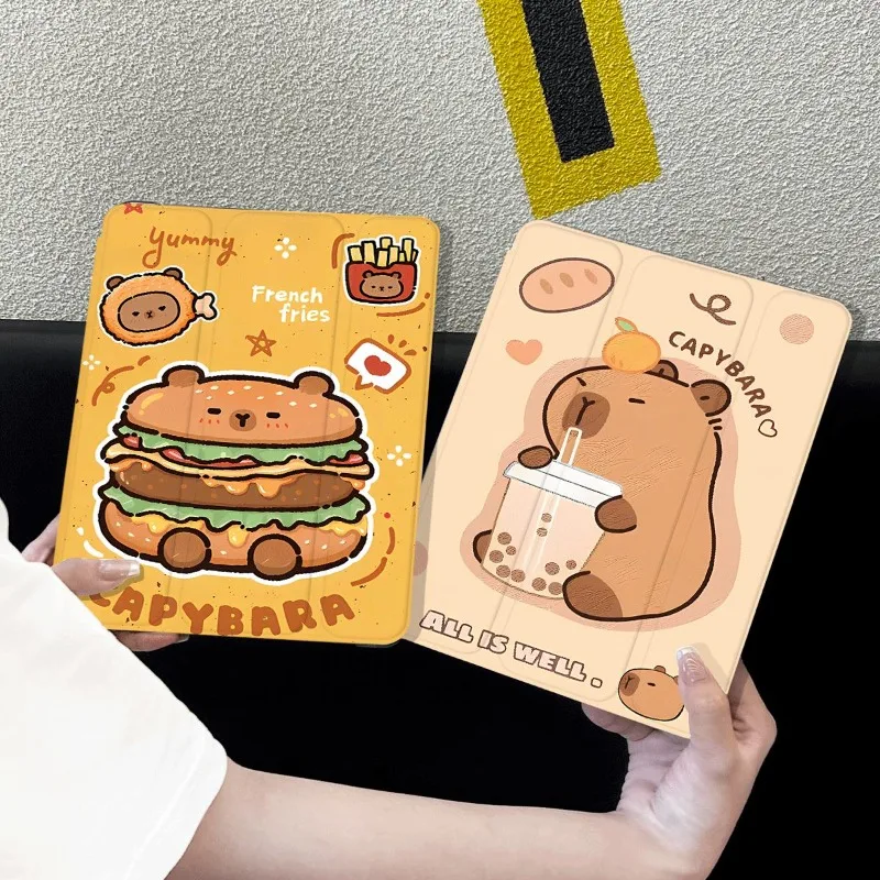 Smart Stand Case Cover for IPad Air 6 Case IPad 10th Gen Air 5th 4th 10.9 Pro 11 2020 IPad Air 5 Case Capybara Cosplay Hamburger