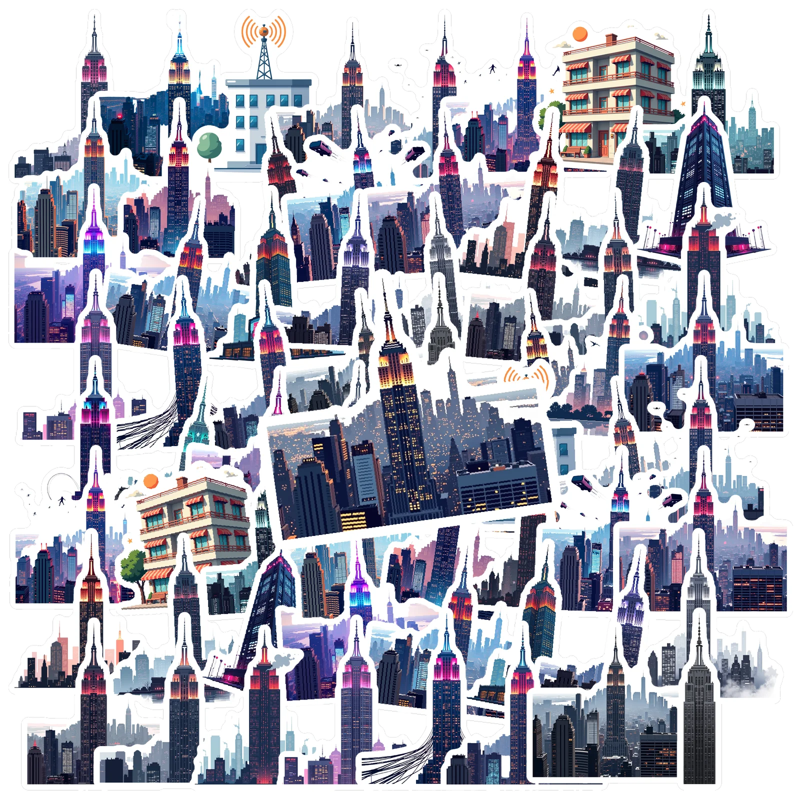 35pcs-100pcs Artistic Stickers Minimalist Skyscraper Sticker Pack Cityscape Stickers For DIY Phone Guitar Laptop Notebook