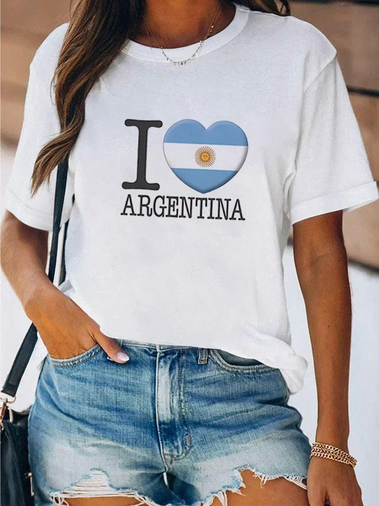 2024World Football Women's T-Shirt Short Sleeve Argentina Shirts Clothes Women Female Summer Clothing Ladies Print Graphic Tee view 3