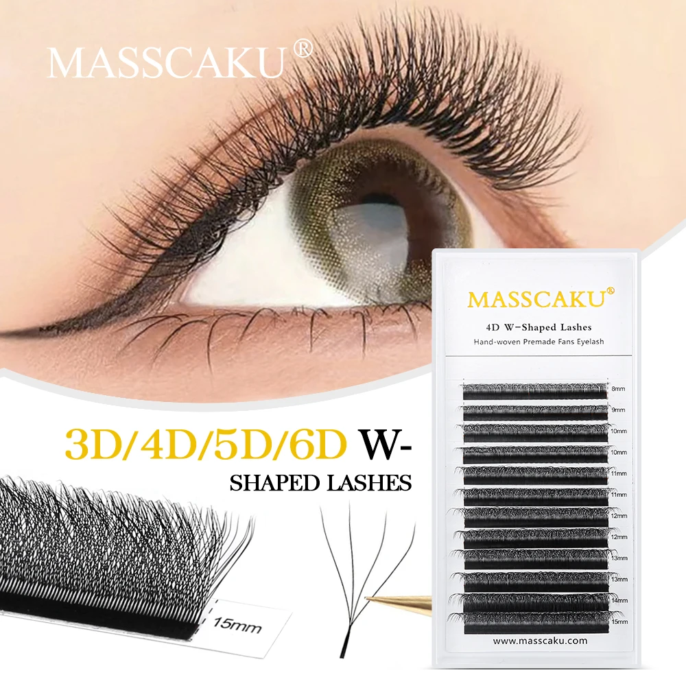 

MASSCAKU 3D W Shape Eyelash Extensions C D Curl Premade Volume Fans Lashes W Style Comfortable Faux Mink Natural Eyelashes