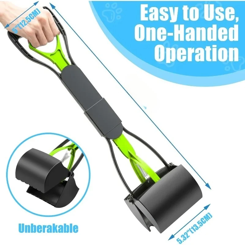 Heavy Duty Long-Handle Dog Pooper Scooper Jaw Clamp Poop Scooper for Puppy Cat Waste Picker Pet Cleaning Shovel Tools Anti-Slip