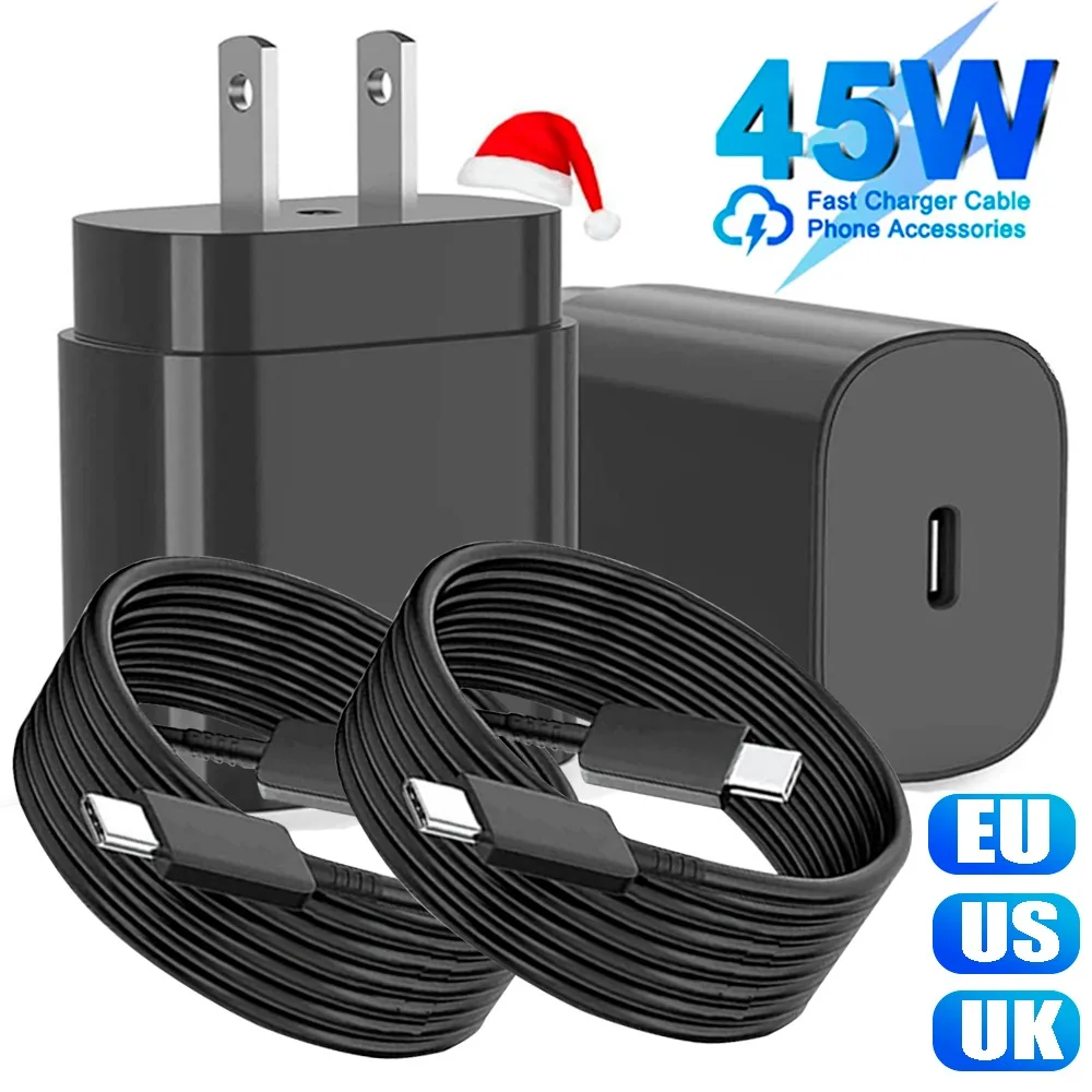 

Сверхбыстрое зарядное устройство PD 45 Вт для США/ЕС/Великобритании, кабель USB C, настенный адаптер для быстрой зарядки, зарядное устройство для Apple/Xiaomi/Samsung