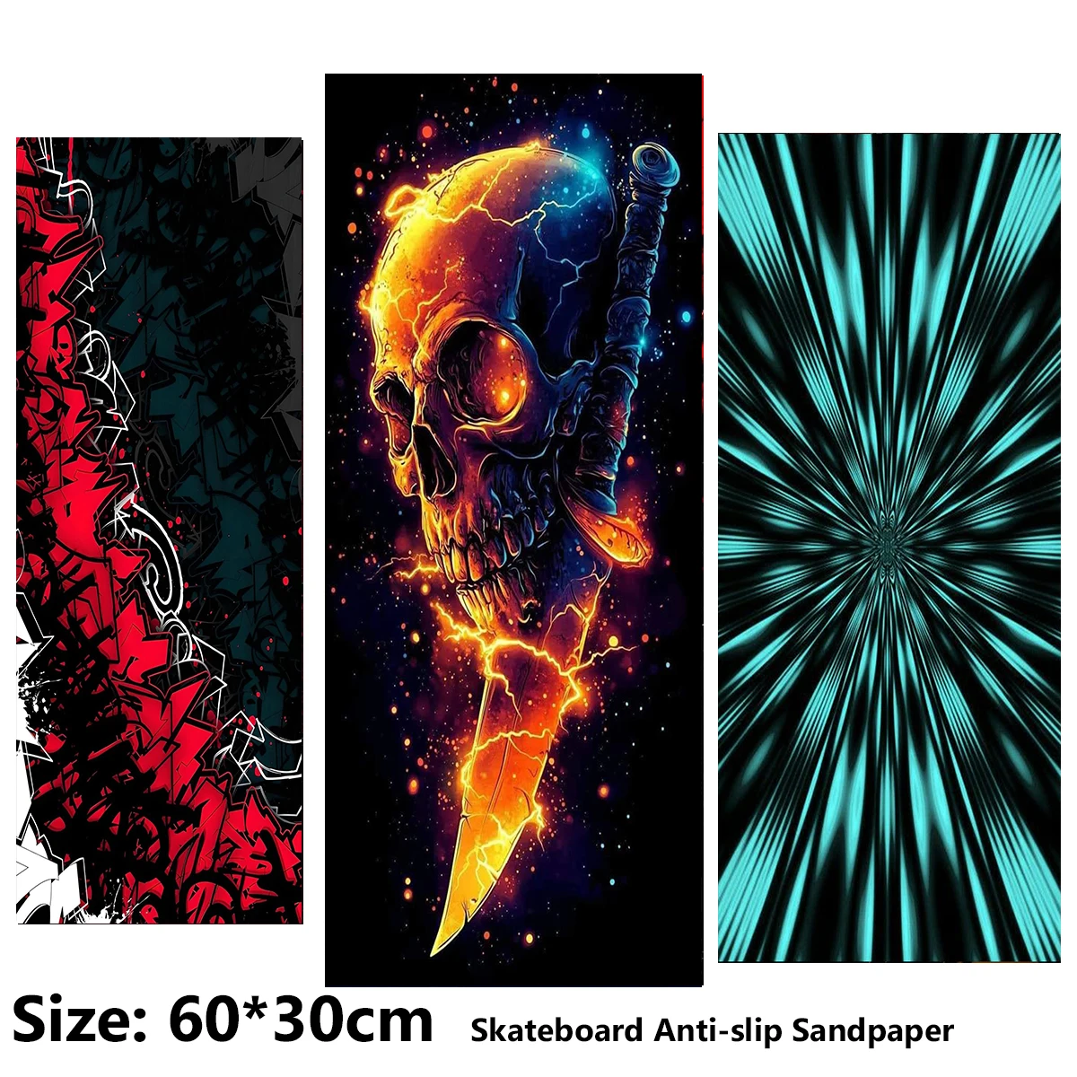 ElecStric Scooter Anti-slip Sticker Sandpaper Skateboard Grip Tape Sheet 60*30cm Letter Skull Line Pattern
