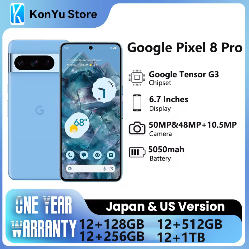 Google Pixel 8 Pro Nuevo y Original, Tensor G3, 6.7 Pulgadas, 1TB, 50MP y 48MP, OLED 120HZ, Nano-SIM y eSIM, 5050 mAh, 5G