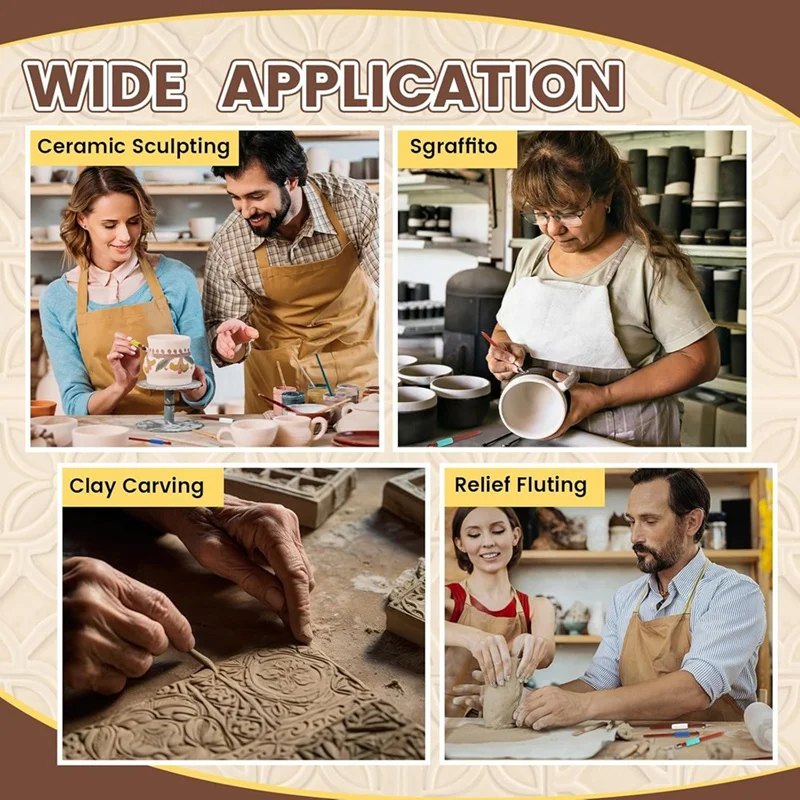 

4 шт., набор инструментов для резьбы по керамике, скребок для скульптуры, инструменты для моделирования, ручка с текстурой дерева красной груши-A68X