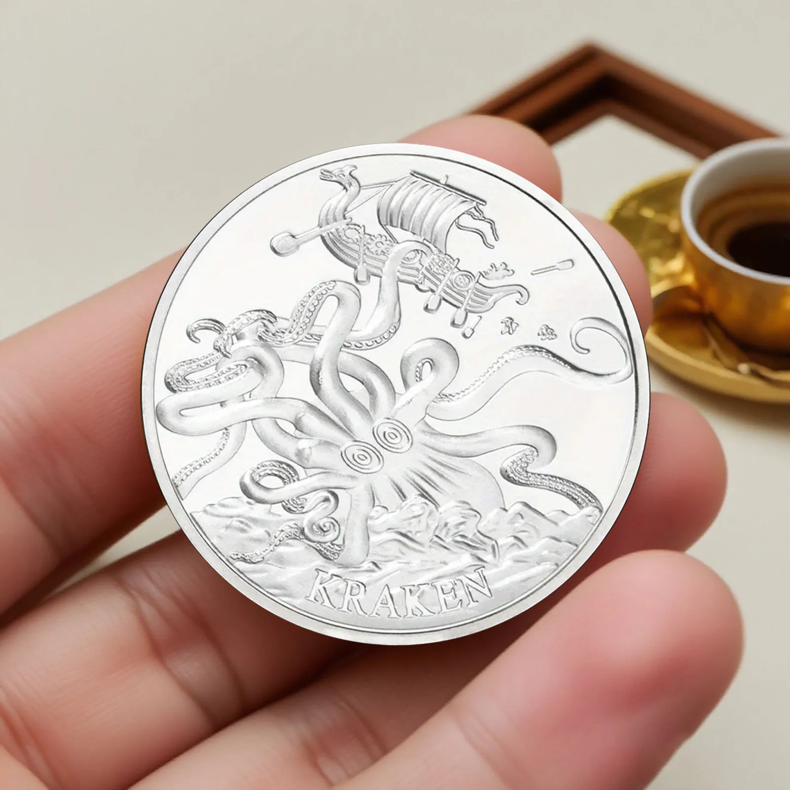 The Nordic Sea Commemorative Coin Monster Kraken Silvery Plated Souvenir Coin Home Decoration view 4
