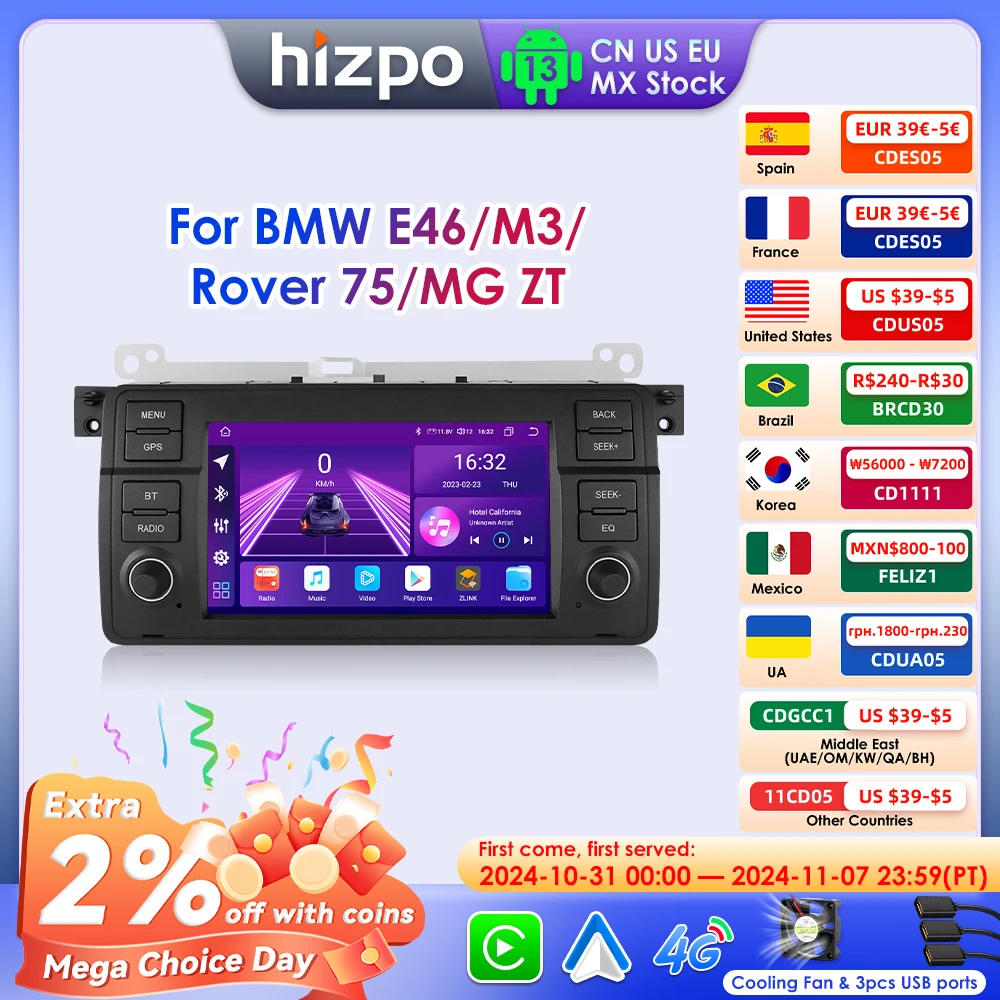 

Hizpo 7" AI Voice Autoradio For BMW E46 M3 318/320/325/330/335 Android Auto Radio Carplay 4G DSP Car Multimedia GPS 2din Stereo