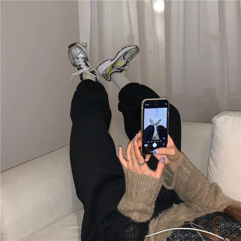 بنطلون نسائي مقاس كبير مبطن بالصوف عالي الخصر فضفاض وواسع الساق بنطلون رياضي غير رسمي عصري للخريف والشتاء موضة التنقل #5