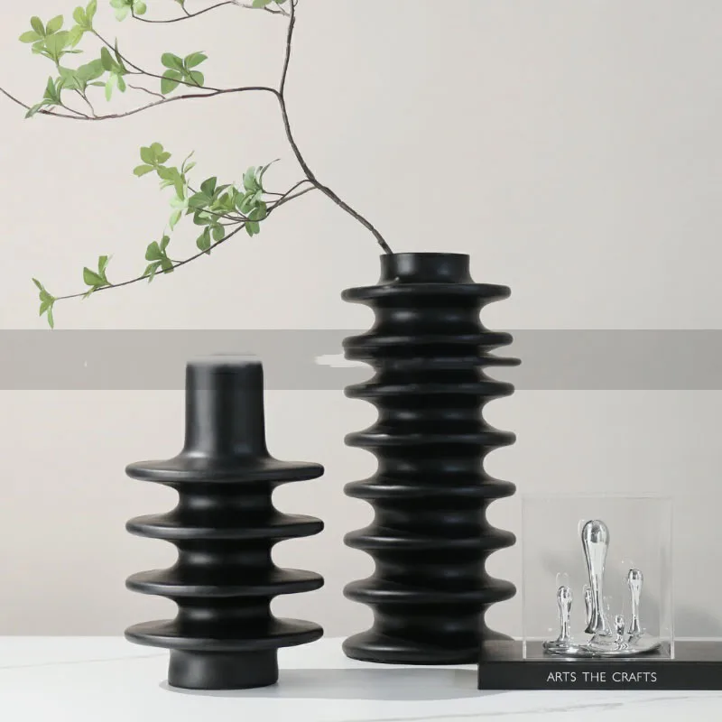 Modern Black Resin Craft Stacking Flower Art Vase Decoration Model House Sales Office Dinning Table Soft Decoration Accessories