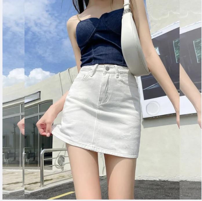

White Denim Skirts Women Spring Summer Korean High Waist Package Hip Skirt Woman Casual Simple Jean Mini Skirts