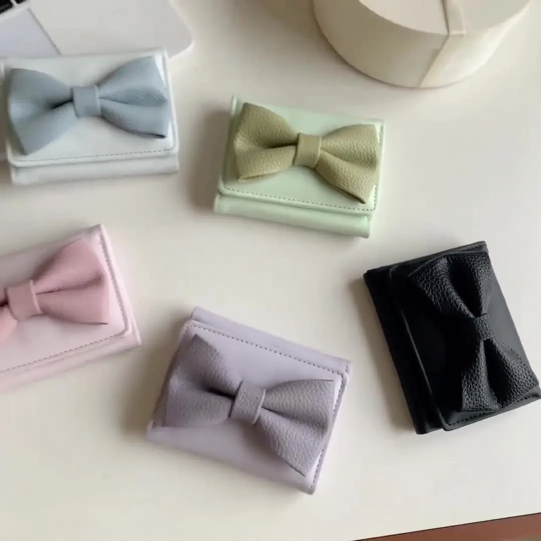 1pc Women Simple Solid Color Bow Decor Mini Tri-Fold Compact Wallet For Women Wallet Mini Wallet Purse Wallet Small Wallet cute