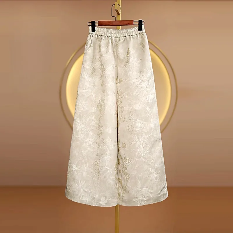 Chinese-style Jacquard Wide-leg Spring Slimming Loose Tight Waist Long Pants New Chinese-style Drape Casual High-end Fashionable