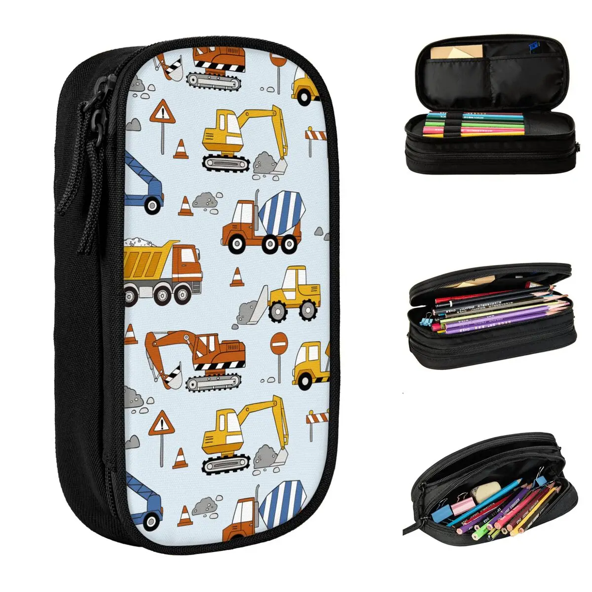 Construction Trucks Bulldozers Pencil Case Excavators Cartoon Pencil Pouch Pen Box Big Capacity Bag School Supplies Stationery