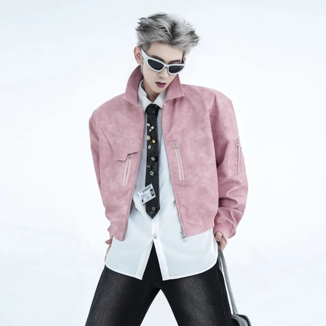 

Retro Pink Motorcycle Leather Jaet Men's ort Sle Faded PU Leather Jaet Spring New Sle Youth Casual Faionable